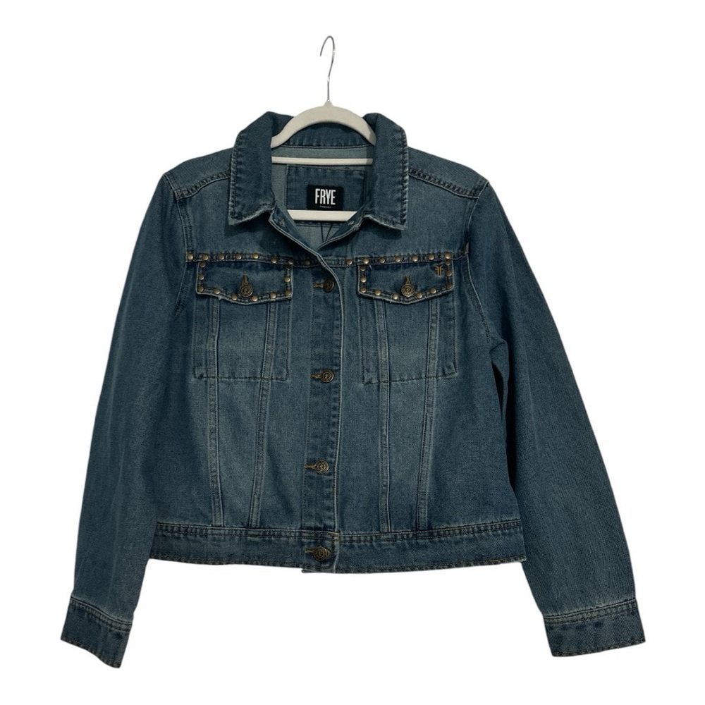 FRYE Studded Denim Jacket Blue Western Trucker Medium NWT - Picture 2 of 10
